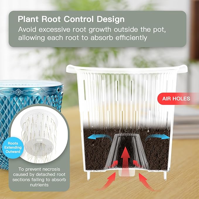 QCQHDU 2 Pack Self Watering Pots, 7.2 Inch Flower Pots with Drainage Holes and Water Filling Port, Garden Planter for Indoor Outdoor Plants (Klein Blue)