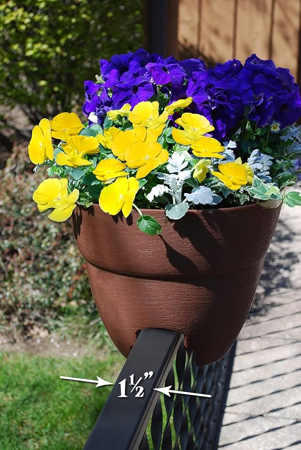 Emsco Group Bloomers Railing Planter with Drainage Holes – 24" Weatherproof Resin Planter – Brown, Plastic