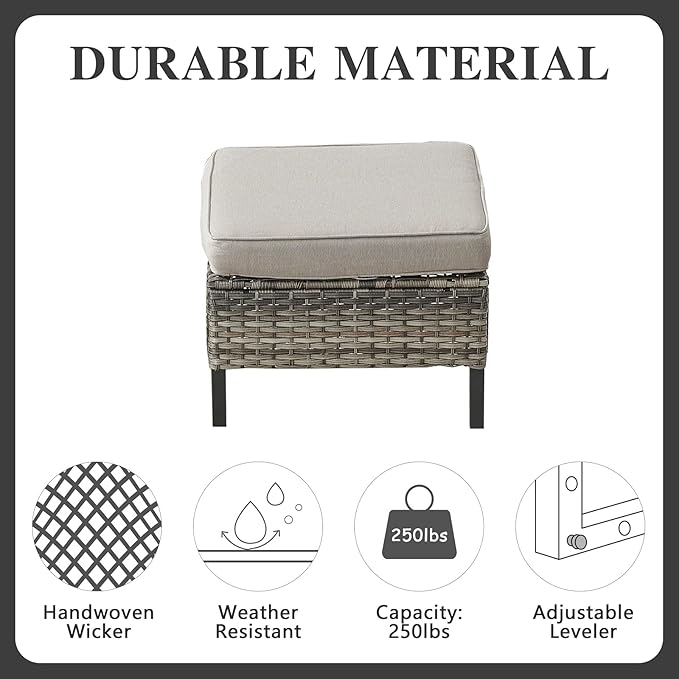 Belord Wicker Patio Furniture 5 Piece Outdoor Sofa Set, Oversize Outdoor Dining Chairs with Rattan Ottomans, Conversation Sets Patio Furniture Come with Removable Washable Cushion Grey