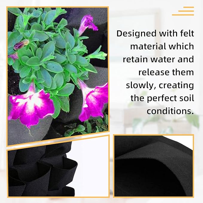 Hanging Planting Grow Bags, 25 Pockets Hanging Vertical Wall Planter Wall Mounted Grow Bag Outdoor Indoor Gardening Vertical Greening Flower Container, Planting Bags Storage Bags(1.0 m × 1.0 m, Black)