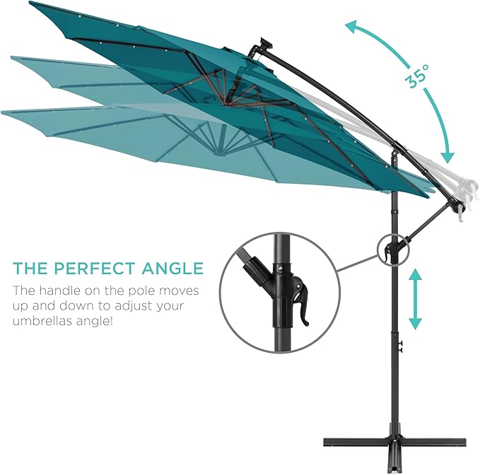 Best Choice Products 10ft Solar LED Offset Cantilever Hanging Market Patio Umbrella, 8 Sturdy Ribs, Easy Adjustment - Cerulean