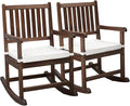 VINGLI Outdoor Rocking Chair, Weatherproof Rocker with Cushion, Wooden Rocking Bench Support 450 LBS for Patio, Yard, Garden, Outdoor or Indoors, Rustic(2PCS)
