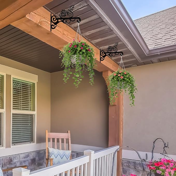 hogardeck Plant Hangers Outdoor Decor, 2 PCS 10” Metal Hanging Plant Bracket with Buttterfly and Flower for Garden Patio Yard Decor, Plant Hooks for Hanging Plants, Bird Feeder, Wind Chime, Lantern