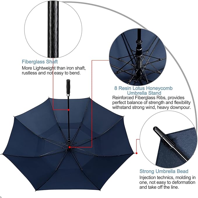 G4Free 47/54/62/68/72 Inch Automatic Open Golf Umbrella Oversize Extra Large Double Canopy Vented Windproof Waterproof Stick Umbrellas