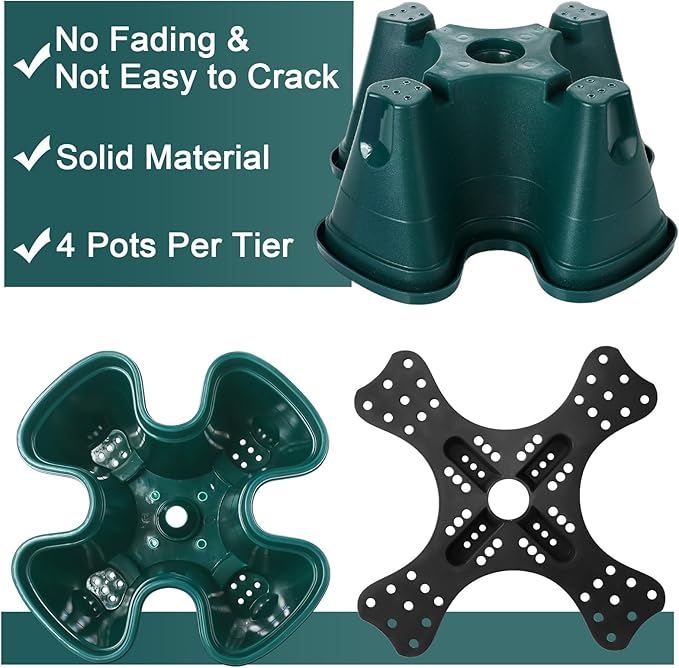 Umigy 2 Set 5 Tier Stackable Planters Vertical Garden Planters for Strawberry Herb Flower and Vegetable Indoor Outdoor Gardening Pots with Removable Wheels and Bottom(Dark Green)