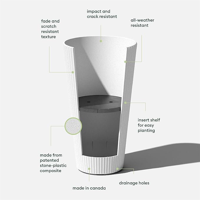 Veradek Demi Series Tall Planter for Porch, Patio, Backyard | Durable Plastic-Concrete Material | Modern Décor for Tall Plants, Grasses
