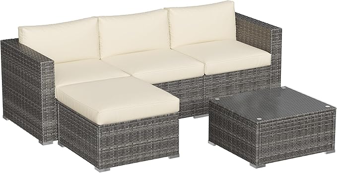 Outdoor Patio Furniture Set, Rattan Outdoor Sectional Furniture, Patio Conversation Sets for Balcony, Porch, Backyard, Deck, Garden, Beige