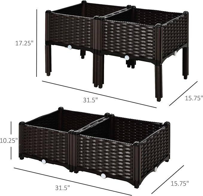 Outsunny 4 Piece Raised Garden Bed with Legs, Planter Box Raised Bed to Grow Flowers, Herbs & Vegetables, Brown