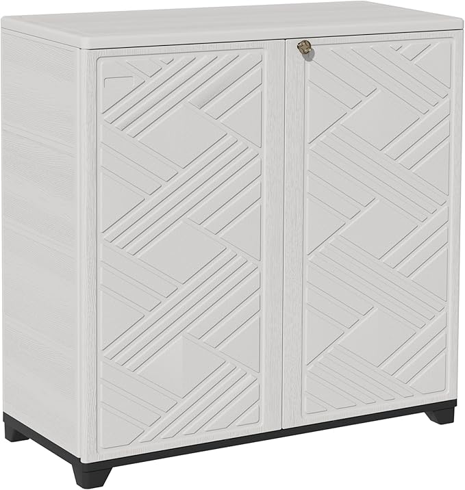 ADDOK Indoor Outdoor Plastic Storage Cabinet 34"x15"x34" with 1 Shelf, Outdoor Storage Shed for Living Room, Hallway, Balcony, Garage, Garden, Backyard-White