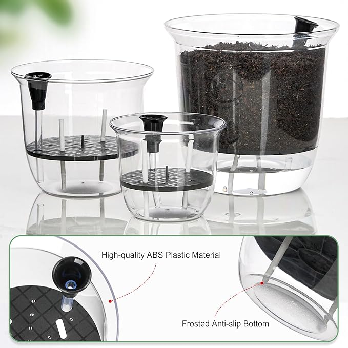 Plant Pots 6 inch Set of 3, Self Watering Pots for Indoor Outdoor Plants Flowers, Self Watering Planters with Reservoir, Drainage Hole and Absorbent Cotton Rope (3 Large)