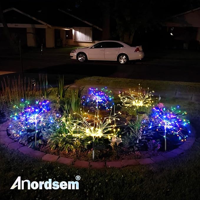 Anordsem Solar Garden Lights Outdoor: Bendable Copper Wire with 120 LED Firework Beads - Colorful Waterproof DIY Fairy Decoration for Yard Pathway Patio - Gifts for Women Mom Homeowners