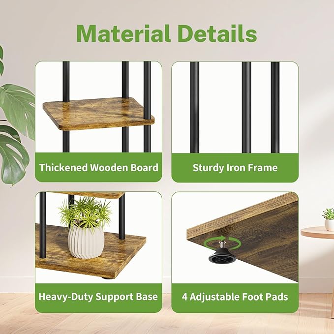 iDavosic.ly 6 Tier Tall Plant Stand Indoor, Tiered Corner Metal Wood Multiple Flower Holder Shelf, 50 Inch Orchid Display Rack for Patio Porch Living Room Balcony Outdoor, Modern Black & Rustic Brown