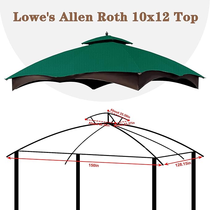 SCOCANOPY Forest Green Ripstop Replacement Top Fit for Lowe's Allen Roth 10X12 Gazebo Model #GF-12S004B-1/ GF-12S004BTO