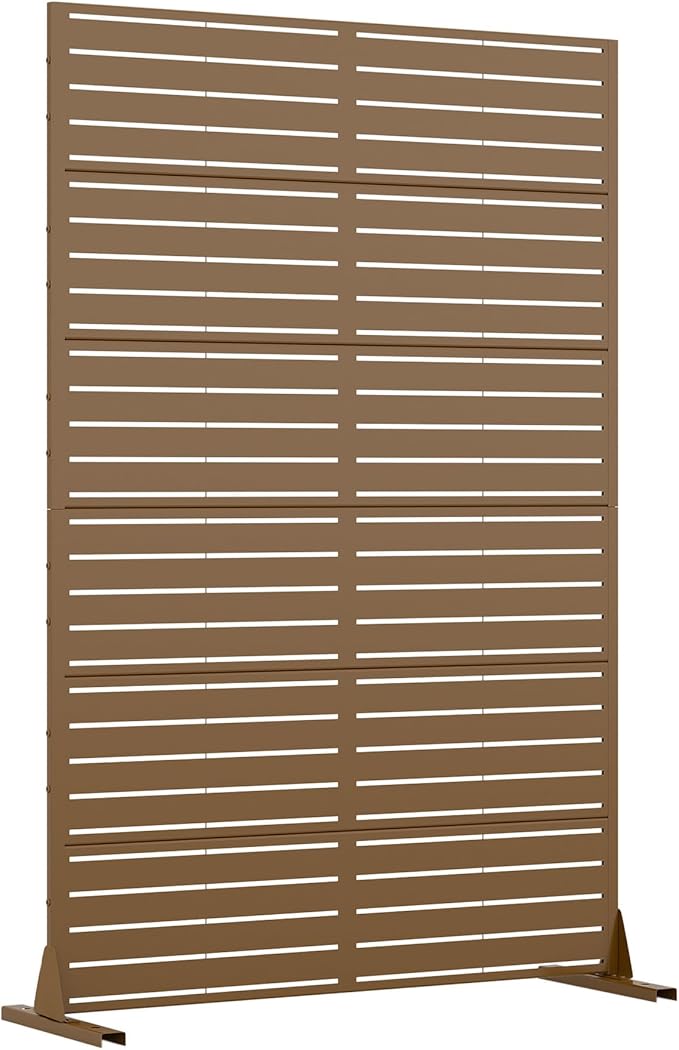 Casaphoria Metal Privacy Screen Outdoor, 72" H x 47" W Freestanding Decorative Privacy Screen for Patio Deck Balcony Garden with Stable Base, Brown-Louvered