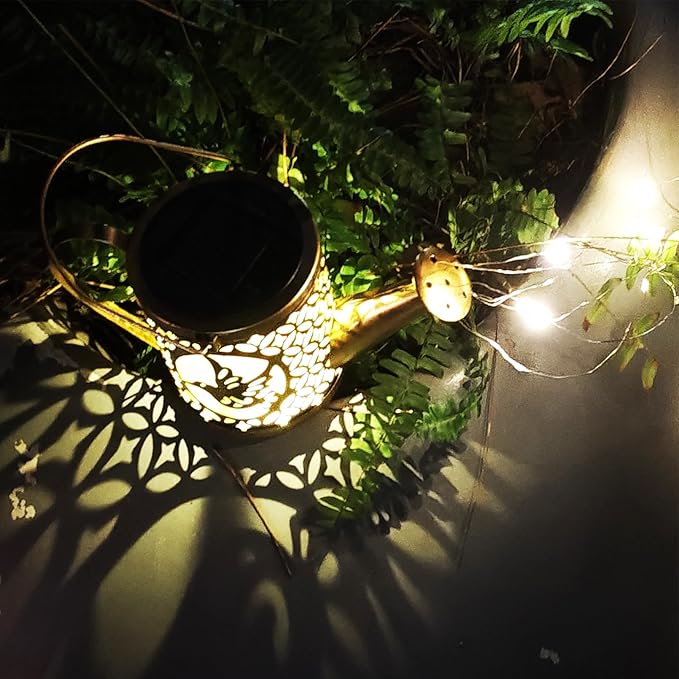 Solar Watering Can Lights, Outdoor Garden Decor,LED Waterproof String Light,Metal Vintage Fairy Tale Lamps Outside,Solar Lantern with Shepherd Hook for Lawn Yard Path (Hummingbird)