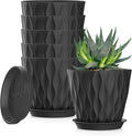 5 Inch Planter Pots, 6 Pack Indoor Planters, Small Flower Pots with Drainage Holes and Tray for Succulents, Orchids, Herbs and Other Indoor Plants,Black