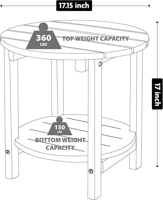 LZRS Round Adirondack Side Table Double End Table, Outdoor Side Tables for Patio, Backyard,Pool, Indoor Companion, Easy Maintenance & Weather Resistant(Black)
