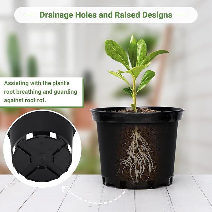 GREANER Nursery Pots, 1 Gallon Durable Flower Pots with Drainage Holes, Plant Containers for Flower, Seed, Tree, Tomato-Black (15PCS)