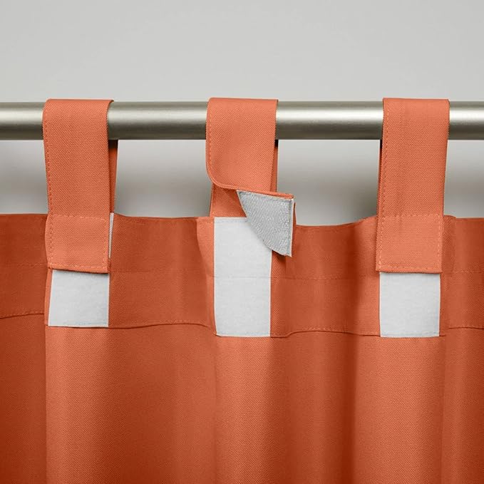 Exclusive Home Cabana Solid Indoor/Outdoor Light Filtering Hook-and-Loop Tab Top Curtain Panel Pair, 54"x84", Mecca Orange