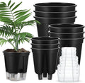 Self Watering Pots for Indoor Plants with Deep Reservoir and High Drainage Holes for Outdoor Plants and Flowers, Bare Root Planter(4.72'', 5.91'', 7.09'',Black,9 Pcs)