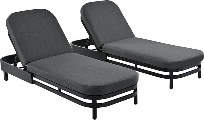 LUMISOL Outdoor Lounge Chair Set of 2, Modern Aluminum Chaise Loungers with Premium Cushions, 5-Level Reclining Chairs for Patio, Poolside, Garden, Grey Cushions
