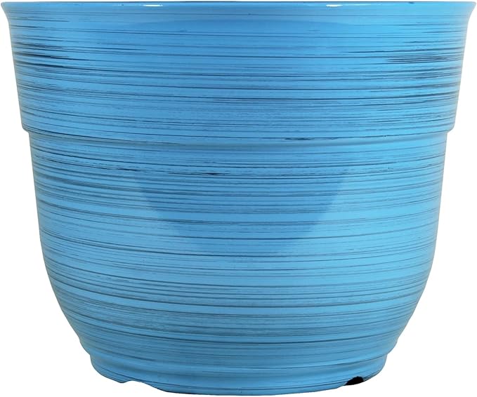 Garden Elements Indoor/Outdoor Glazed Brushed Happy Plastic Planter, Large, Bright Blue, 15"