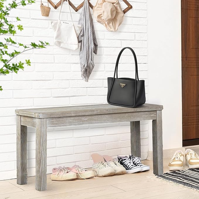 VINGLI Outdoor Wooden Bench, 40” Porch Bench Outdoor Backless Garden Bench, Small Outdoor Bench for Deck Patio Entryway (Grey, 40in)