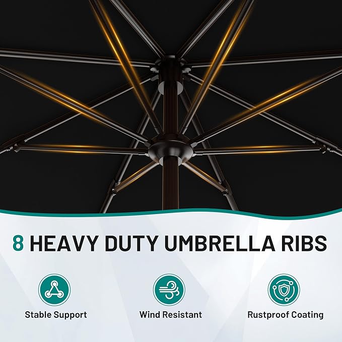 AreShark 9 FT Patio Umbrella for Outdoor, Outdoor Table Umbrella with Push Button Tilt and Crank, Outdoor Patio Umbrellas with 8 Sturdy Ribs for Market, Garden, Pool (Black)