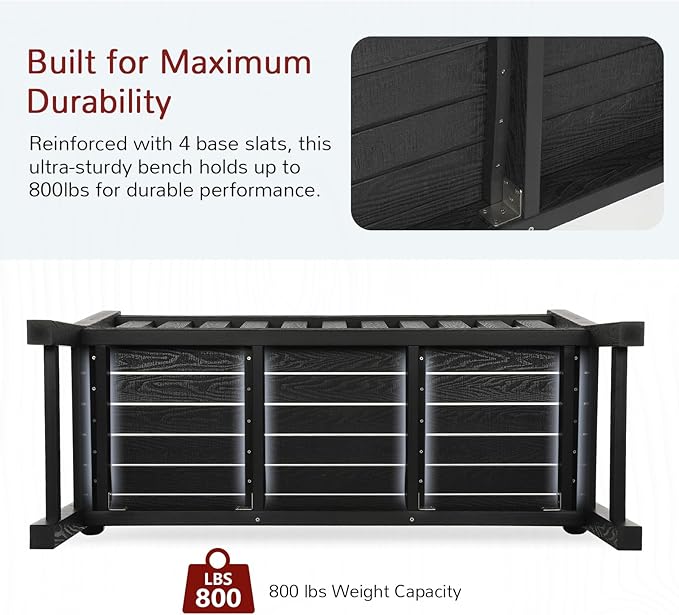 Stoog All-Weather 2-Person Outdoor Bench, 800 lbs Capacity HIPS Plastic Garden Bench for Patio, Backyard, Porch and Park, Never Fades & Rust-Proof, Black