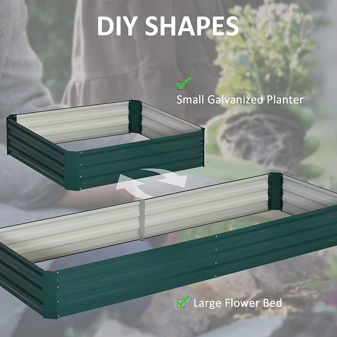 Outsunny Galvanized Raised Garden Bed, 8' x 3' x 1' Metal Planter Box, for Growing Vegetables, Flowers, Herbs, Succulents, Green