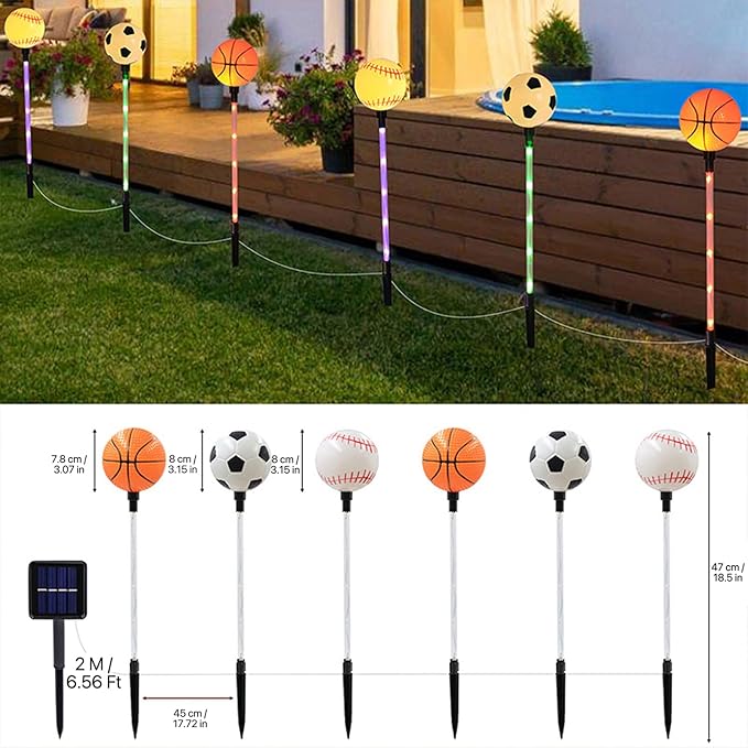 Solar Lights Outdoor, Baseball Soccer Basketball Theme LED Stake Light for Garden Yard Pathway Patio Walkway Landscape Decoration