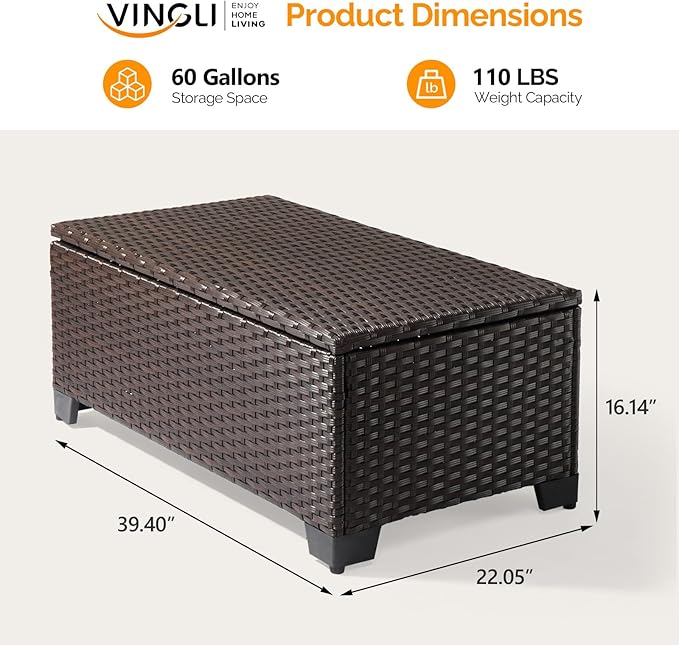 VINGLI Outdoor Coffee Table with Storage, All-Weather Dark Brown Wicker Patio Table for Garden, Balcony, Backyard