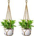 USLAI Macrame Plant Hanger Indoor Outdoor, Fits 4 to 15 Inch Pots, Strong Hanging Planter Holder, Boho Home Decor, 35 Inch, Brown, Set of 2 (POTS NOT Included)
