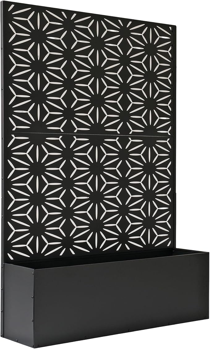 Oakland Living 6 ft. X 4 ft. Black Freestanding Metal Privacy Screen Room Divider with Flower Box