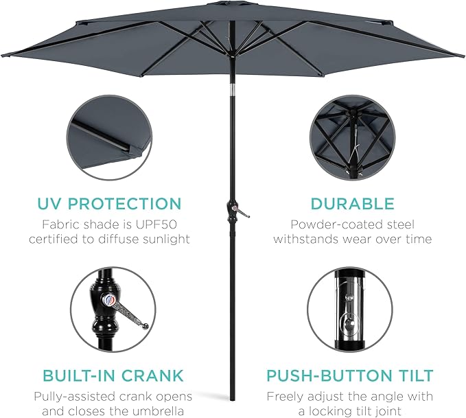 Best Choice Products 10ft Outdoor Table Compatible Steel Polyester Market Patio Umbrella w/Crank and Easy Push Button Tilt
