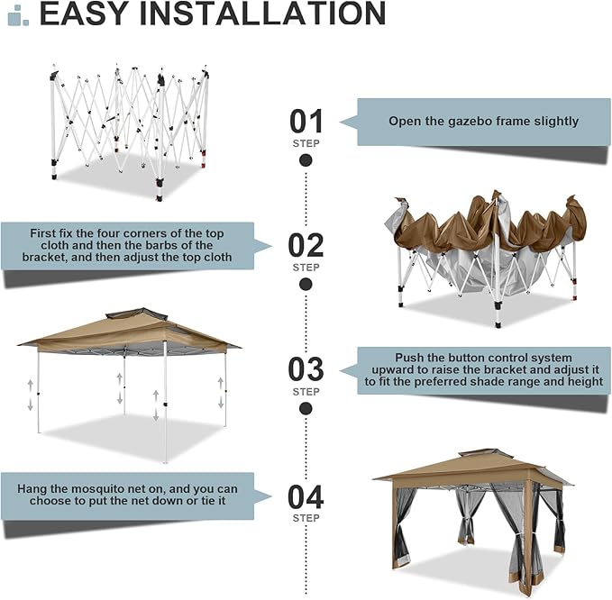 COBIZI 12x12 Pop up Gazebo on Clearance Canopy Tent, carpas para Patio, Outdoor Canopy with Portable Carrying Bag for Vendor, Outdoor Patio Gazebo for Garden, Backyard,Beach, Brown