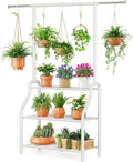 Plant Stand Indoor Outdoor, 3-Tier Heavy Duty Metal Hanging Plant Shelf, 61'' Tall Large Plant Holder Rack for Multiple Big Pots, Flower Stand for Living Room, Garden, Balcony, White