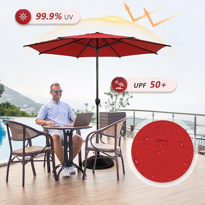 Abba Patio 11FT Lyon Outdoor Patio Umbrella Outdoor Table Umbrella with Push Button Tilt and Crank Market Umbrella 8 Sturdy Ribs UV Protection Waterproof for Garden Deck Backyard Pool Dark Red