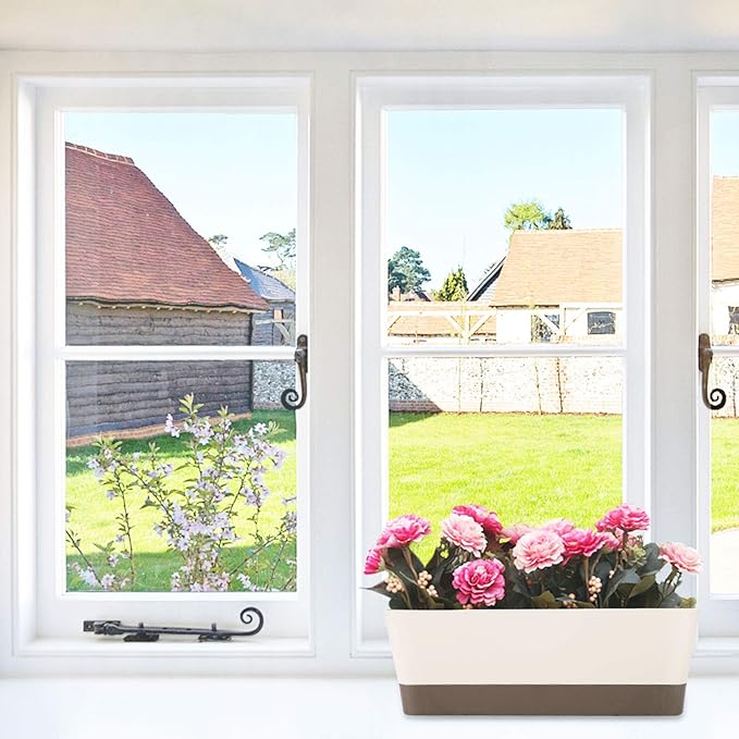SUREAM Indoor Herb Planter Boxes, 4 Pack Window Box with Tray, Modern Plastic Plant Flower Succulent Cactus Pots for Windowsill, Garden Balcony, Home Office Outdoor Decor(6x3.8, 12x3.8, 16x3.8Inch)