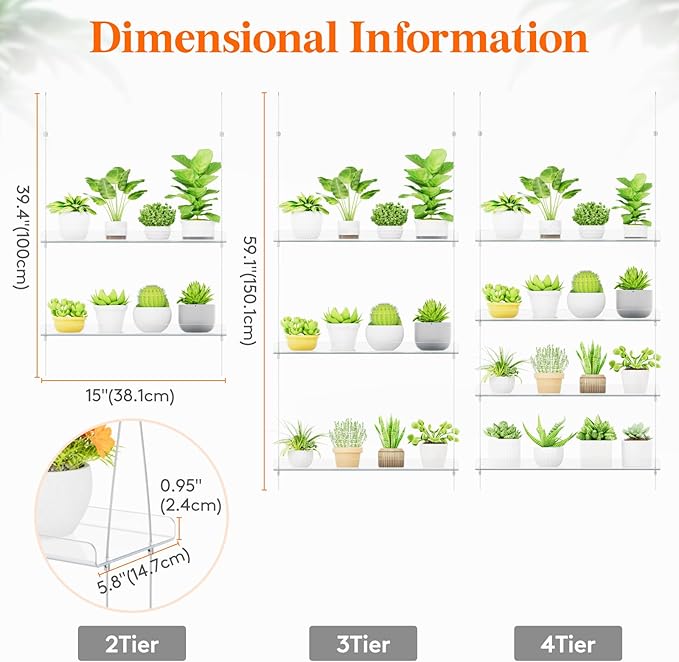 Lifewit 3-Tier Window Plant Shelves 15", Acrylic Adjustable Hanging Floating Shelf, Window Sill Extender for Succulent Plants, Micro Greens, Seed Starter Pots, Herb Planters 38 x 15 cm/15x6