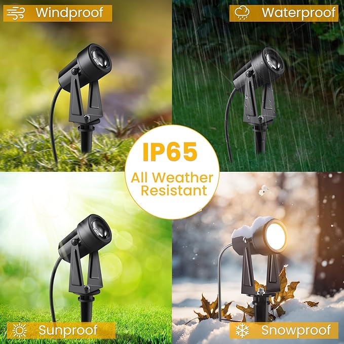Low Voltage Landscape Lighting,6 Pack Outdoor LED Landscape Spotlights with Transformer 27V Garden Lights Pathway Lights IP65 Waterproof 3000K Warm White