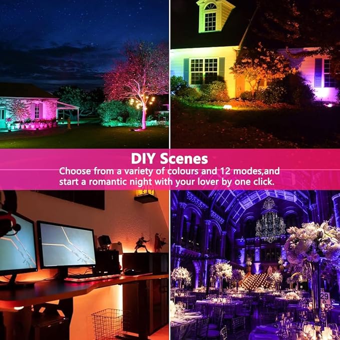 Led Flood Light 30W, 300W Equivalent 3000 LM Outdoor Color Changing Led Stage Landscape Lights, Bluetooth RGBW Smart Floodlights 2700K & 16 Million Colors&Timing& Music Sync, IP66，US 3-Plug (2 Pack)