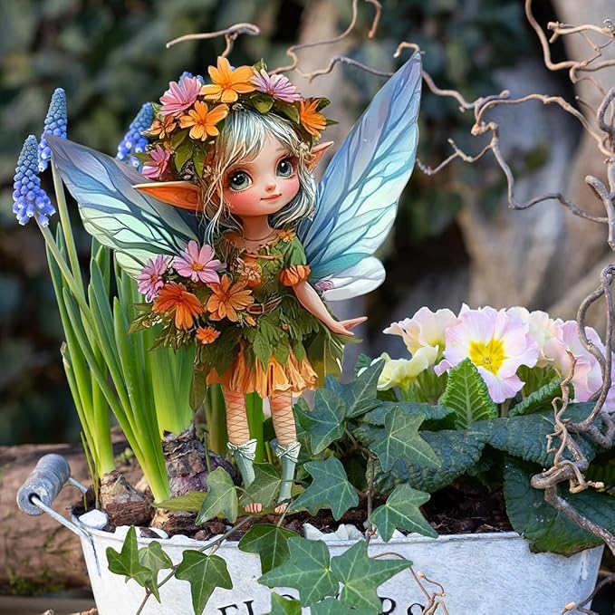 Fairy Garden Stake Decor, Acrylic 2D Garden Fairy Decoration, Fairy Garden Accessories for Outdoor Indoor Yard Lawn Pot Plants (Floral Girl)