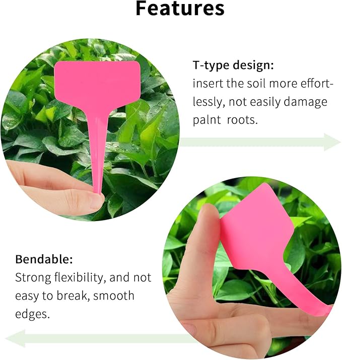 Pink Plant labels,100 Pcs 6 x10cm Plastic Plant T-Type Tags Nursery Garden Labels