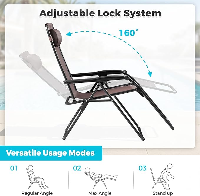 Homall Zero Gravity Chair Patio Folding Lawn Outdoor Lounge Gravity Camp Reclining Lounge Chair with Cup Holder Pillows for Poolside Backyard and Beach Set of 4 (Brown)
