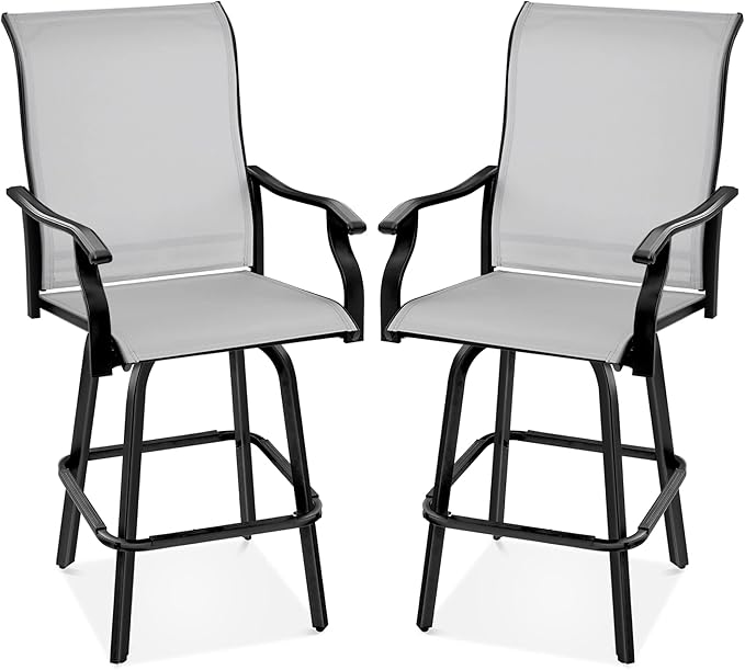 Best Choice Products Set of 2 Swivel Barstools, Bar Height Outdoor Chairs, 360 Rotating Patio Bar Stools w/All-Weather Mesh, 300lb Capacity - Gray