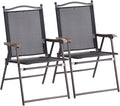 Giantex Set of 2 Patio Folding Chairs, Outdoor Patio Dining Chairs w/Armrest, Sling Back, Metal Frame, Outside Use for Lawn Camping Garden Pool Beach Yard Lounge, No Assembly, Black