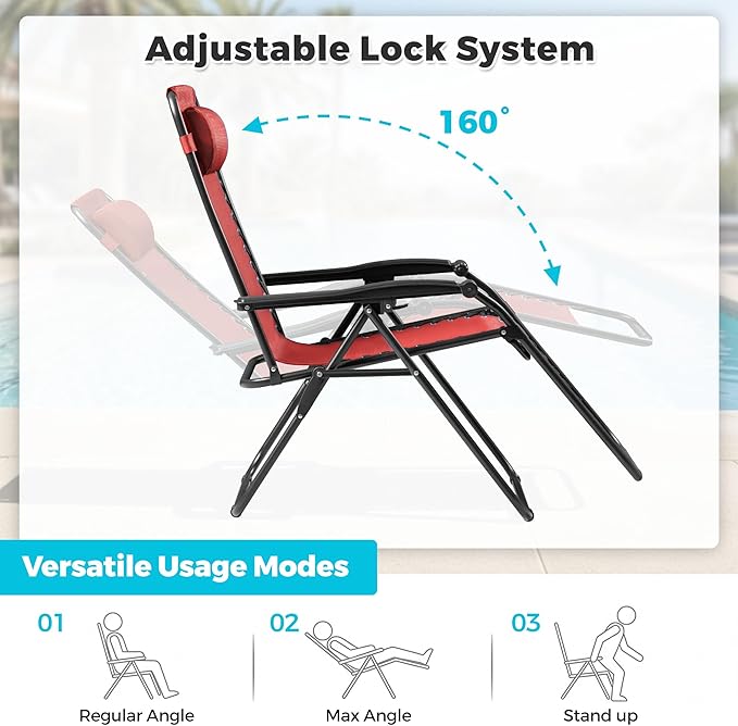 Homall Zero Gravity Chair Patio Folding Lawn Outdoor Lounge Gravity Camp Reclining Lounge Chair with Cup Holder Pillows for Poolside Backyard and Beach Set of 4 (Red)