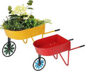 BAYN Metal Wheelbarrow Flower Cart Planter, 2 Packs Plant Stands with Triangular Support Handles Non-Rolling Wheel Vintage Wagon Planter Pots for Home Patio Garden Backyard Rustic Outdoor Decor