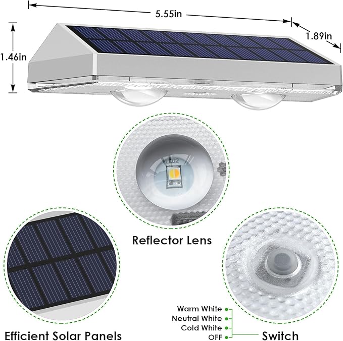 Solar Fence Lights Outdoor - 2700/4000/6000K 3 Modes, IP65 Waterproof Fence Solar Lights Outdoor, Fence Light Solar Powered for patio decor/Railing/Step and Wall - Unique Housewarming Gifts（8 Pack)